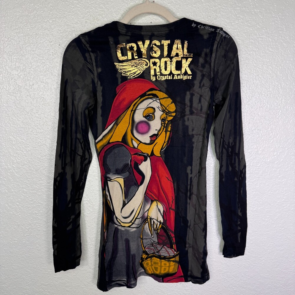 Christian Audigier Y2K Shirt Womens XS Crystal Rock Red Riding Hood Tunic Top